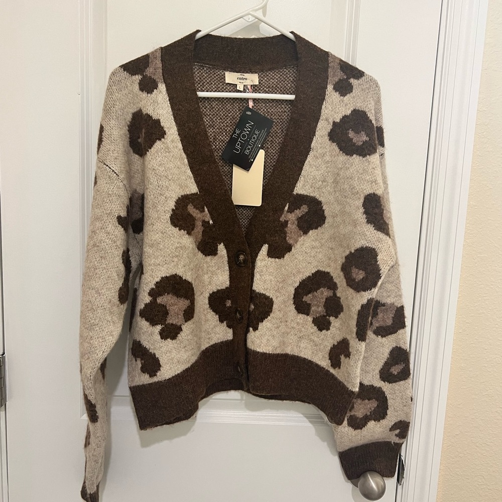 The New You Leopard Button Front Sweater